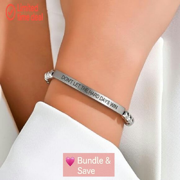 Stainless Steel Beaded Cross Bracelet with Bible Verse, Adjustable Fit - Picture 4 of 8